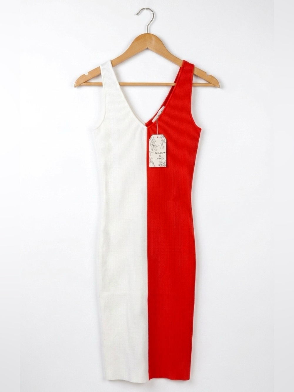 NWT Willow & Wind Colorblock Ribbed Midi Dress Size S Orange White Split V-Neck